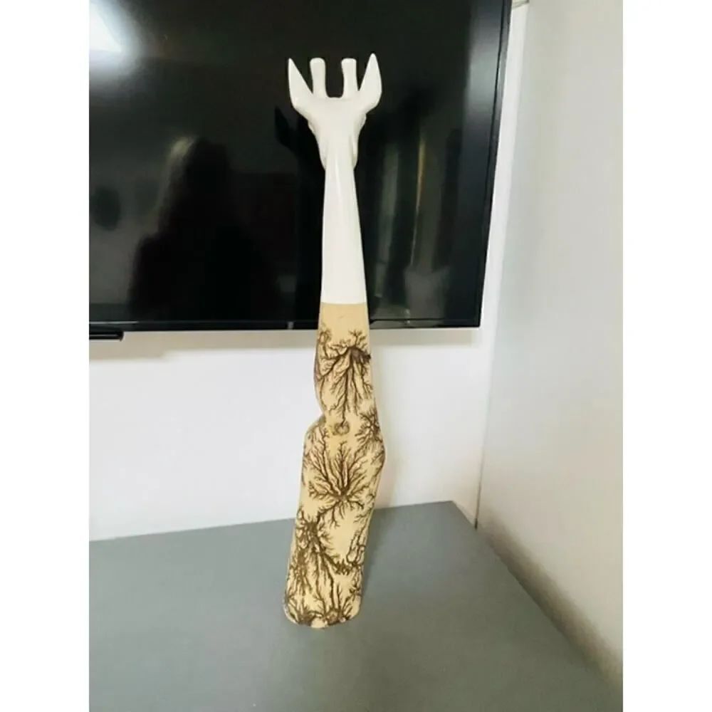 Hand Carved Wooden White Giraffe Head Base Carved with Tree Limbs 24"